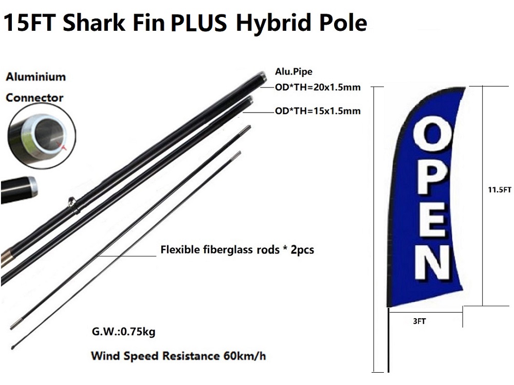 15FT SHark Fin PLUS Hybrid Pole