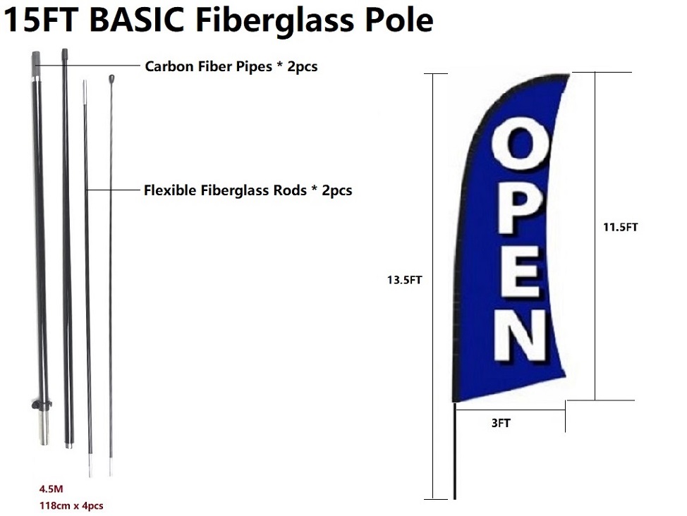 15FT BASIC Fiberglass Pole